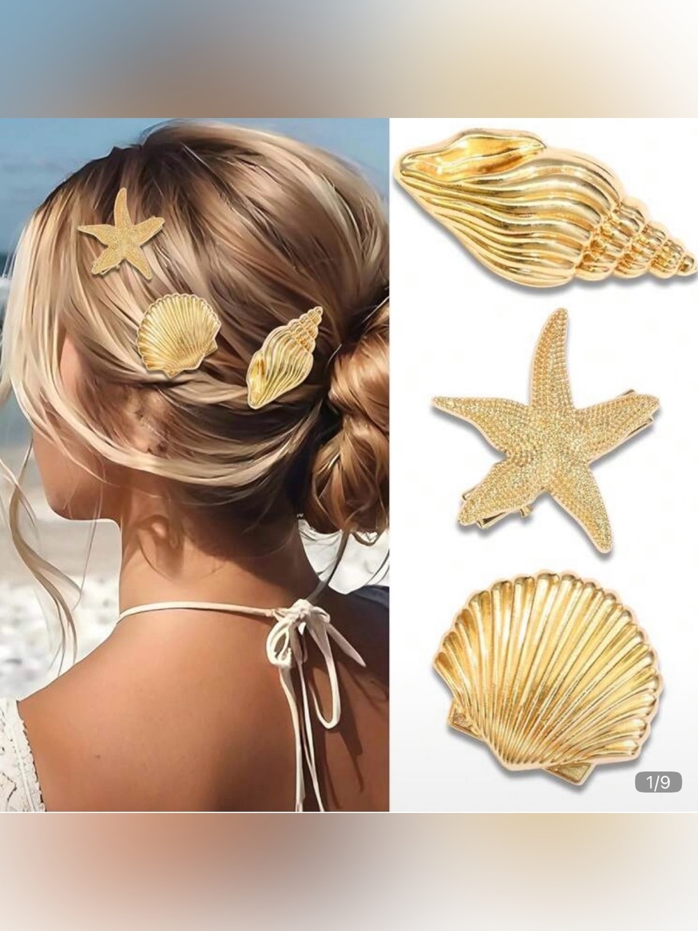 Gold Seashell & Starfish Hair Clips - Women Accessories